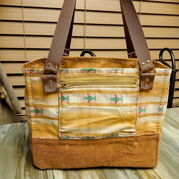 New Southwestern Phoenix Tote Shopper Purse Bag Rust Gold Double handle Carryall - Picture 1 of 11